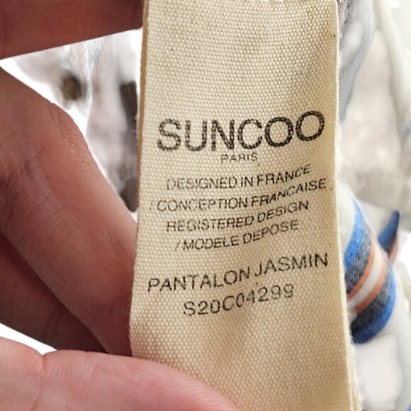 Suncoo Light Beige Blue Orange Striped Pants Sz T0 XS - Picture 5 of 7